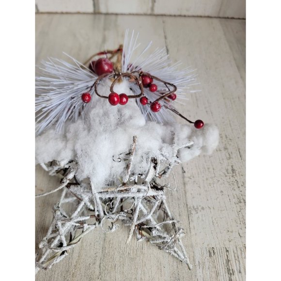 Snow frosted glitter cranberry star large ornament Xmas - Picture 5 of 10